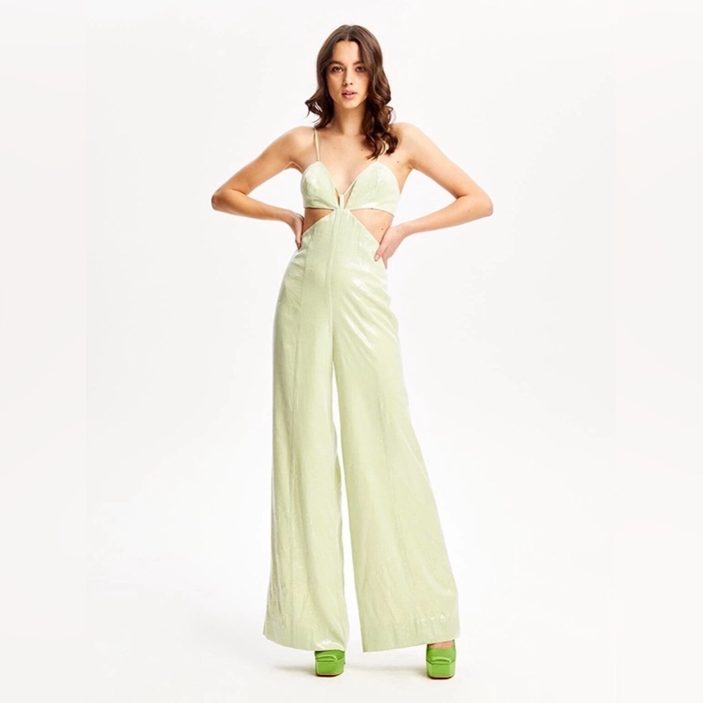 NWT Alice McCall Night Sky Sequin Cut-Out Jumpsuit - Lime Cream US 6